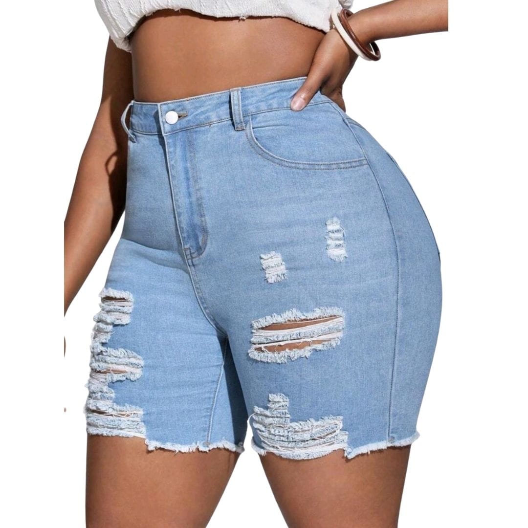 Plus Size Distressed Denim Shorts