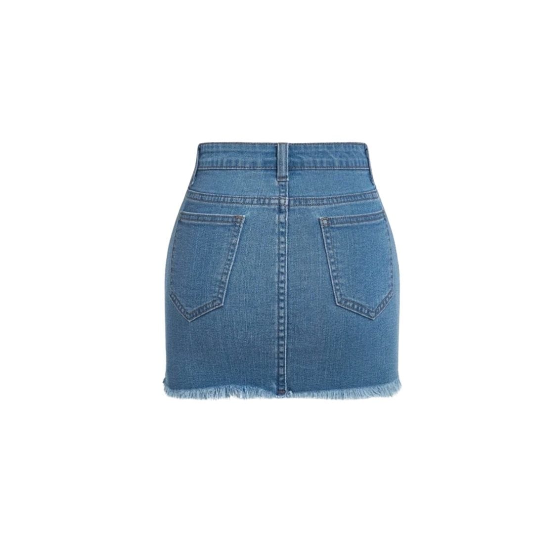 Distressed Denim Skirt- Medium Wash Blue