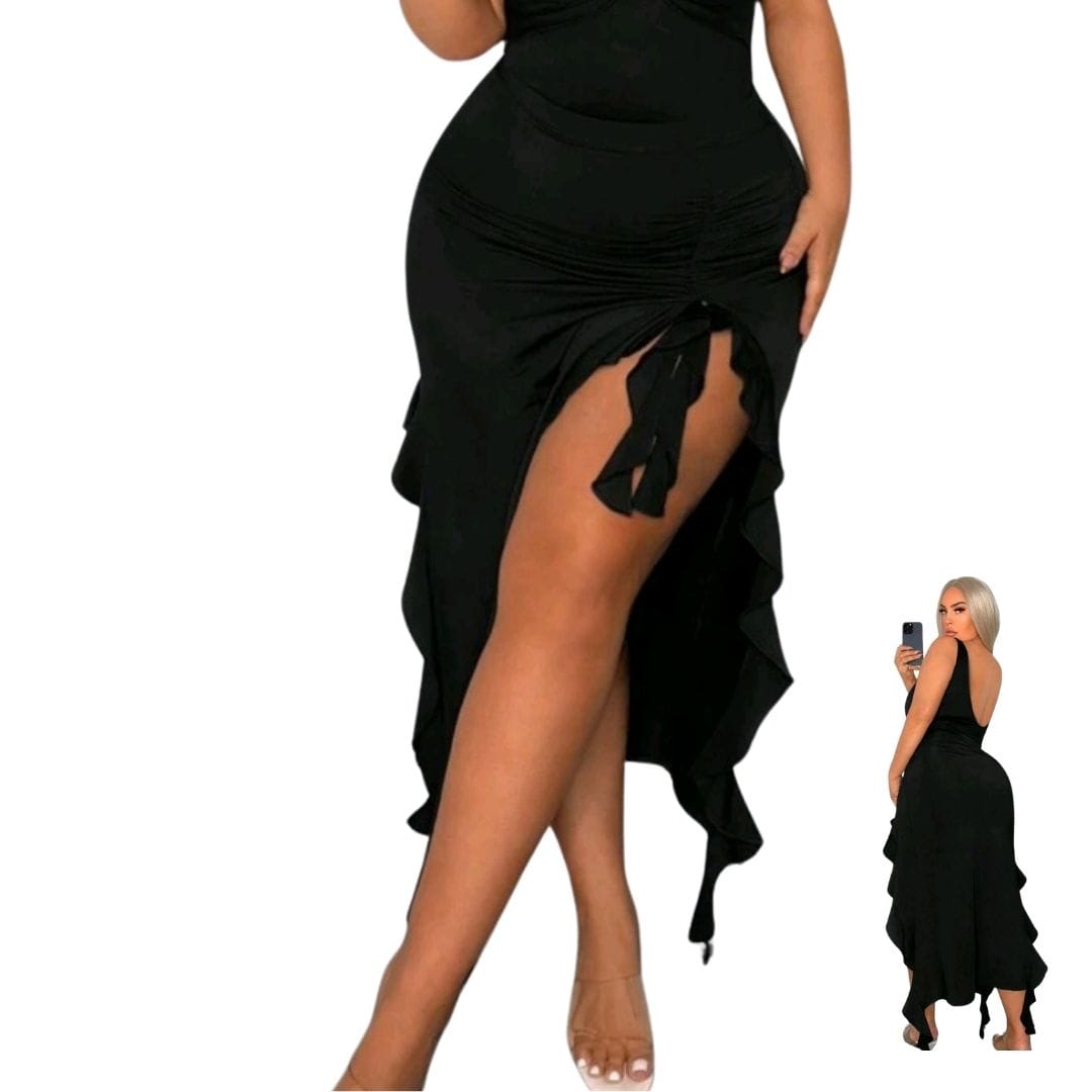 Ruffle Detail Skirt with Slit