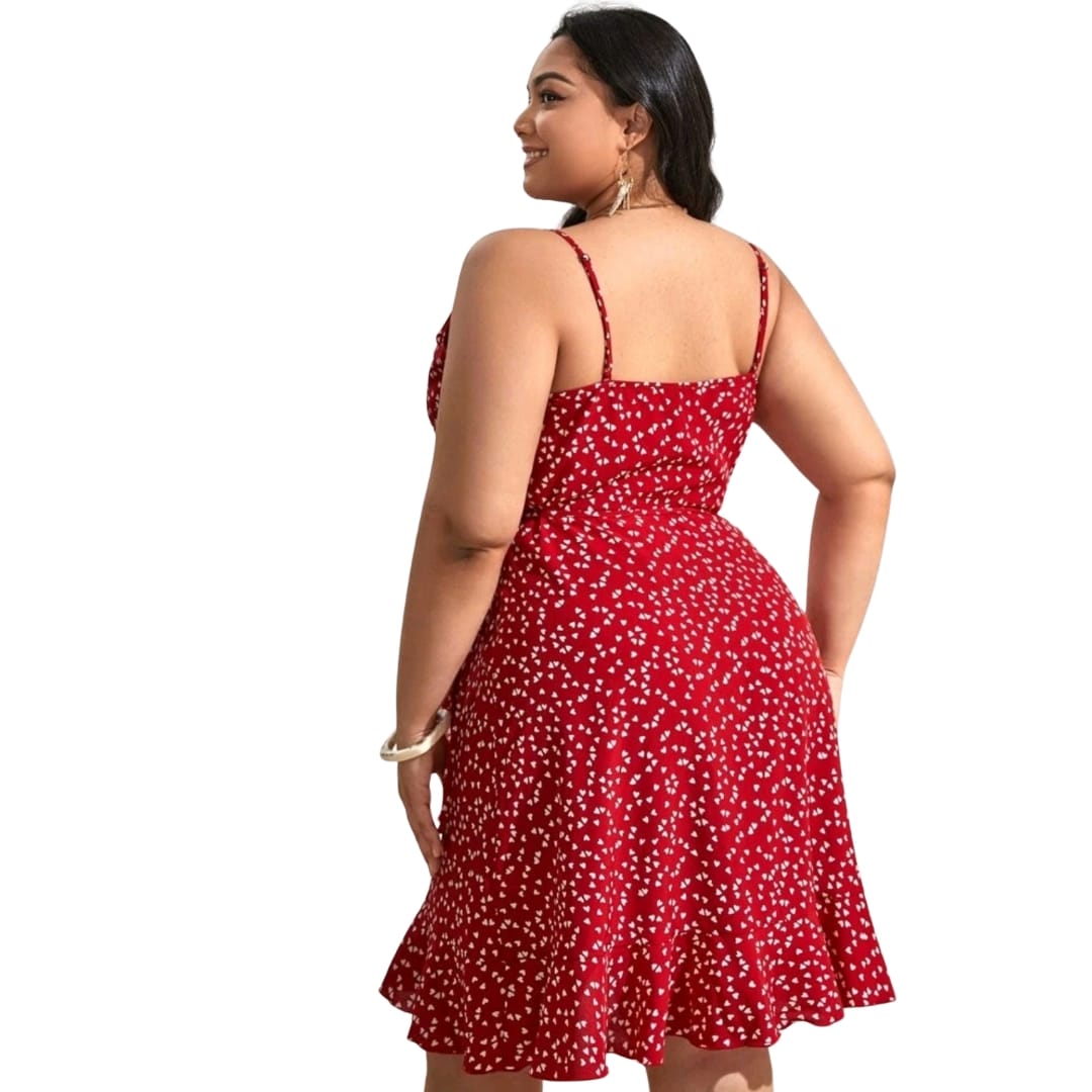 Heart Print Tie Side Wrap Cami Dress
