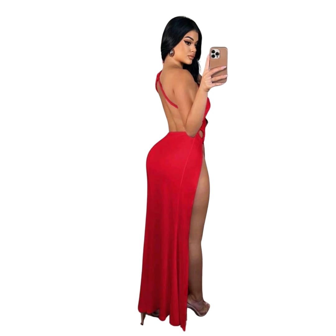 One Shoulder Cut Out Split Thigh Dress