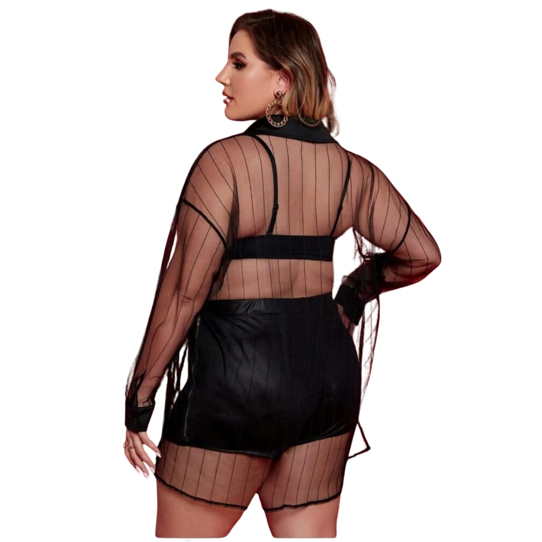 Plus Drop Shoulder Mesh Shirt (Without Belted & Bra)