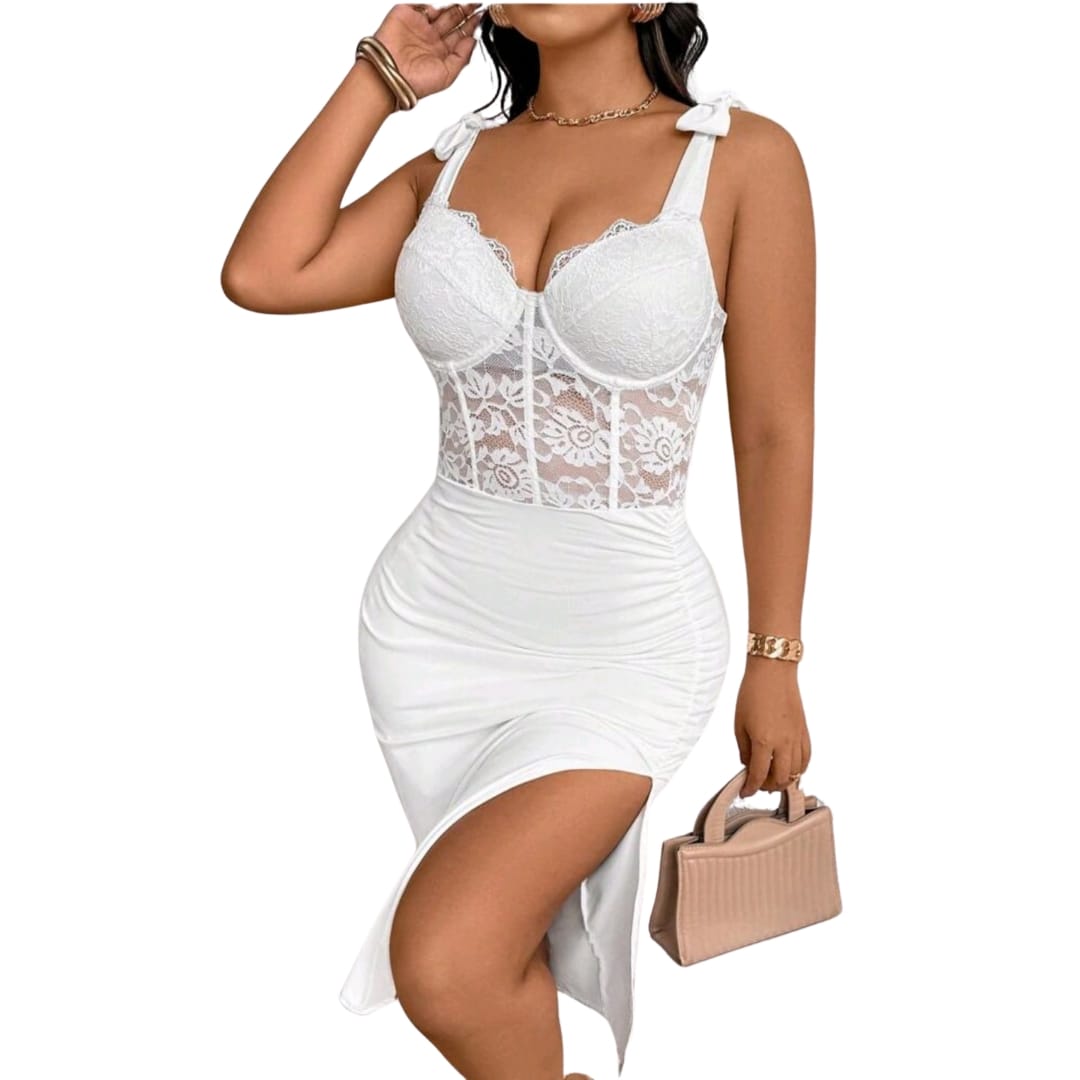 Plus Size Lace Patchwork Ruffle Strap Sleeveless Dress