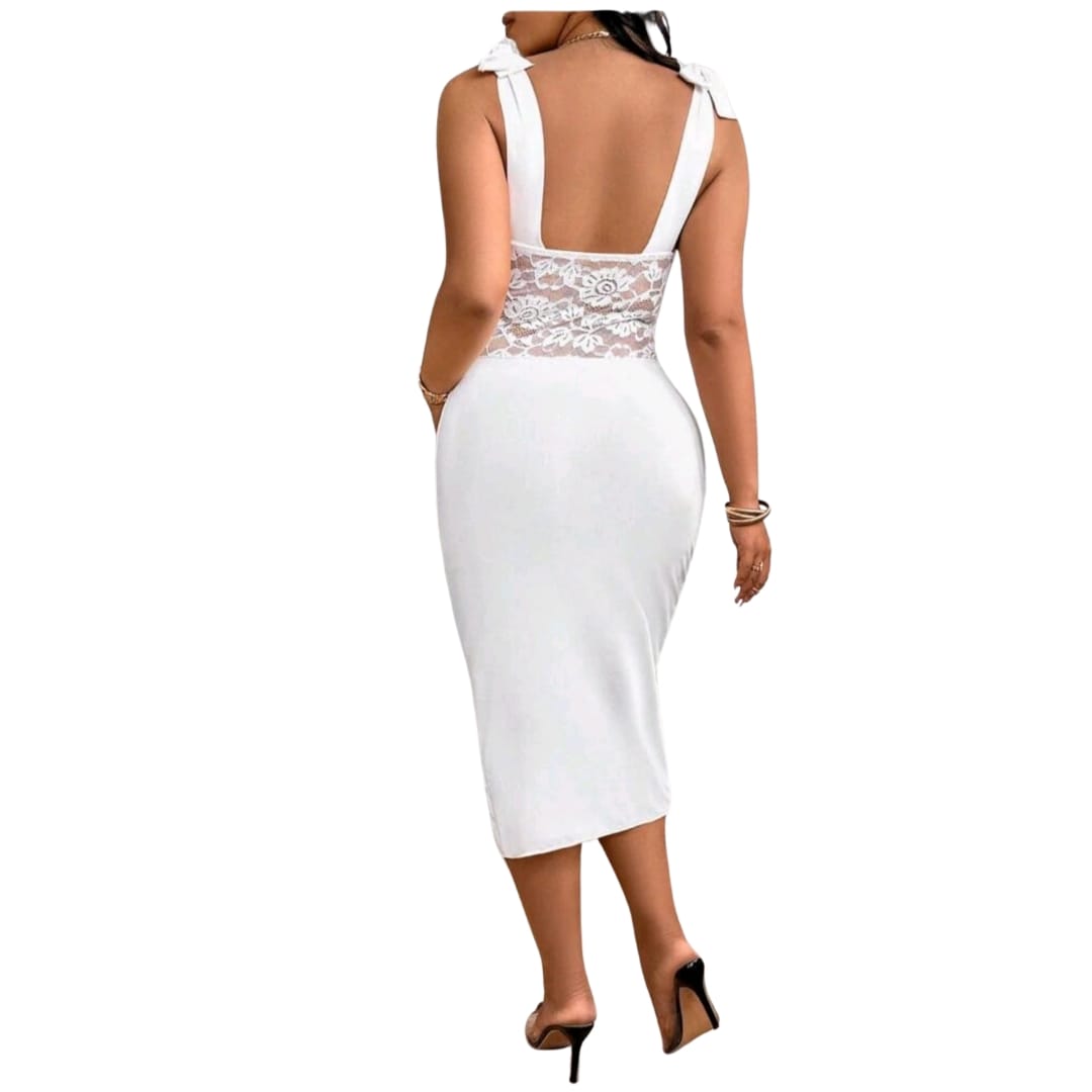 Plus Size Lace Patchwork Ruffle Strap Sleeveless Dress