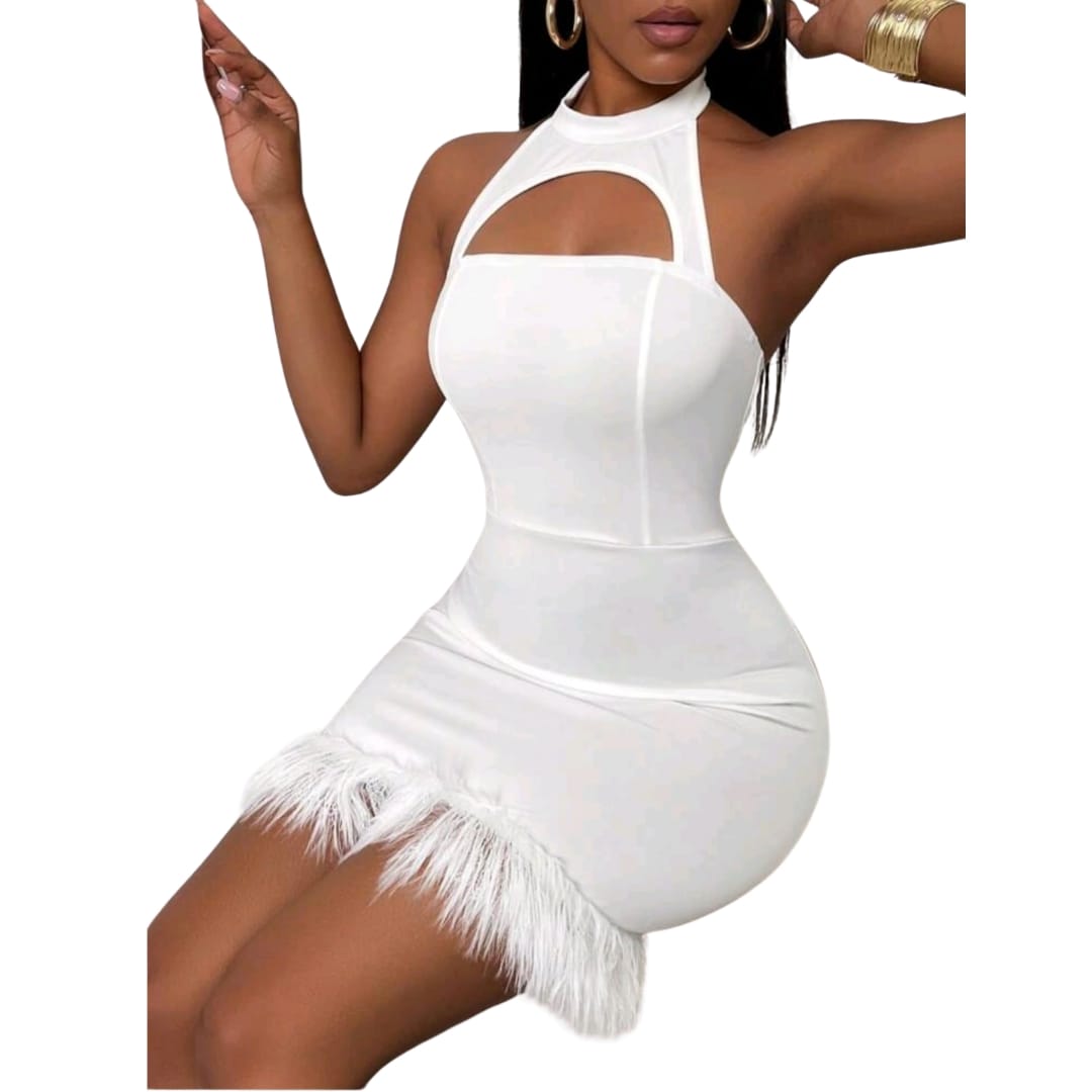 Backless Slim-Fit Dress With Fringe Trim