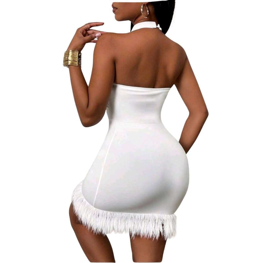 Backless Slim-Fit Dress With Fringe Trim