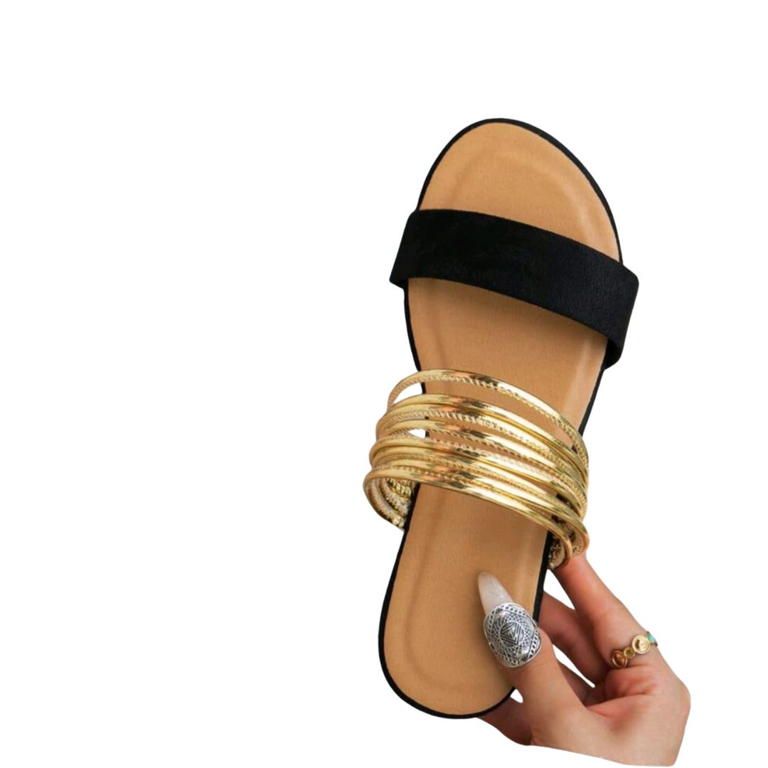 Ladies' Pure-colored Sandals For Party, Gold, Two-tone