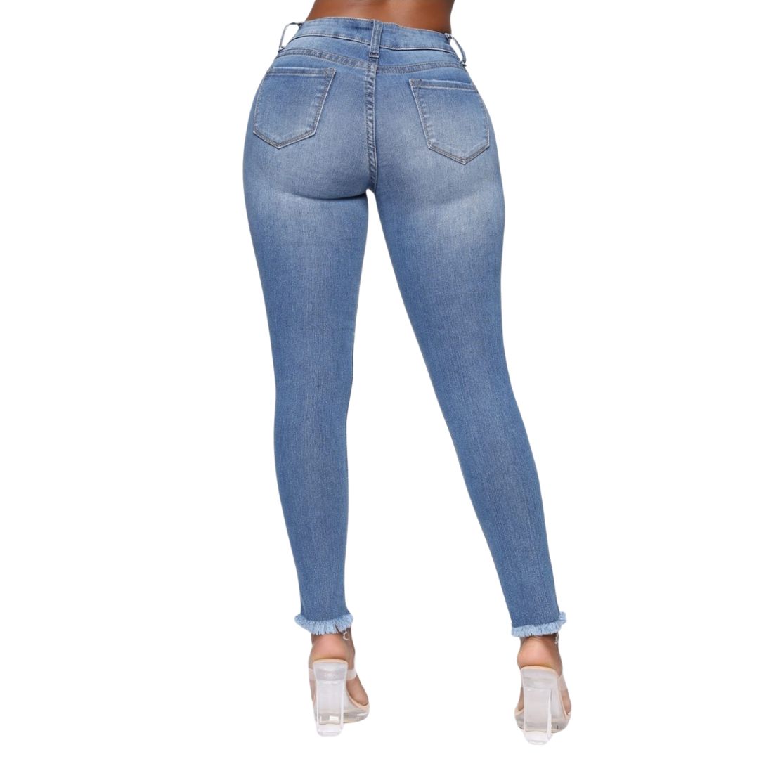 Fray Ankle Jeans - Medium Blue Wash