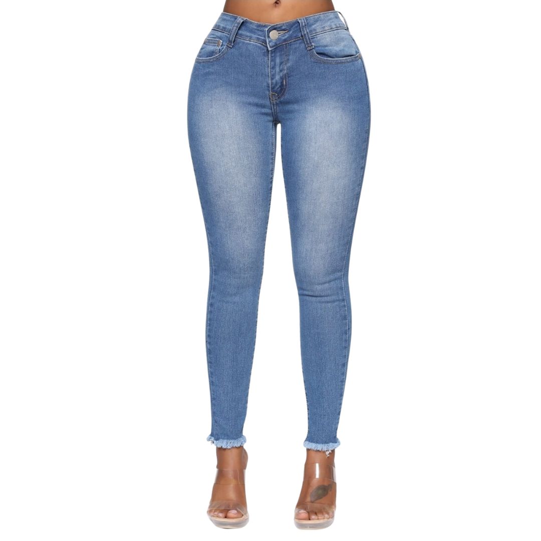 Fray Ankle Jeans - Medium Blue Wash