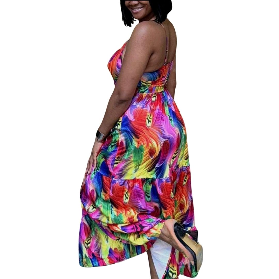 Spaghetti Strap All Over Print Hollow Out Casual Dress