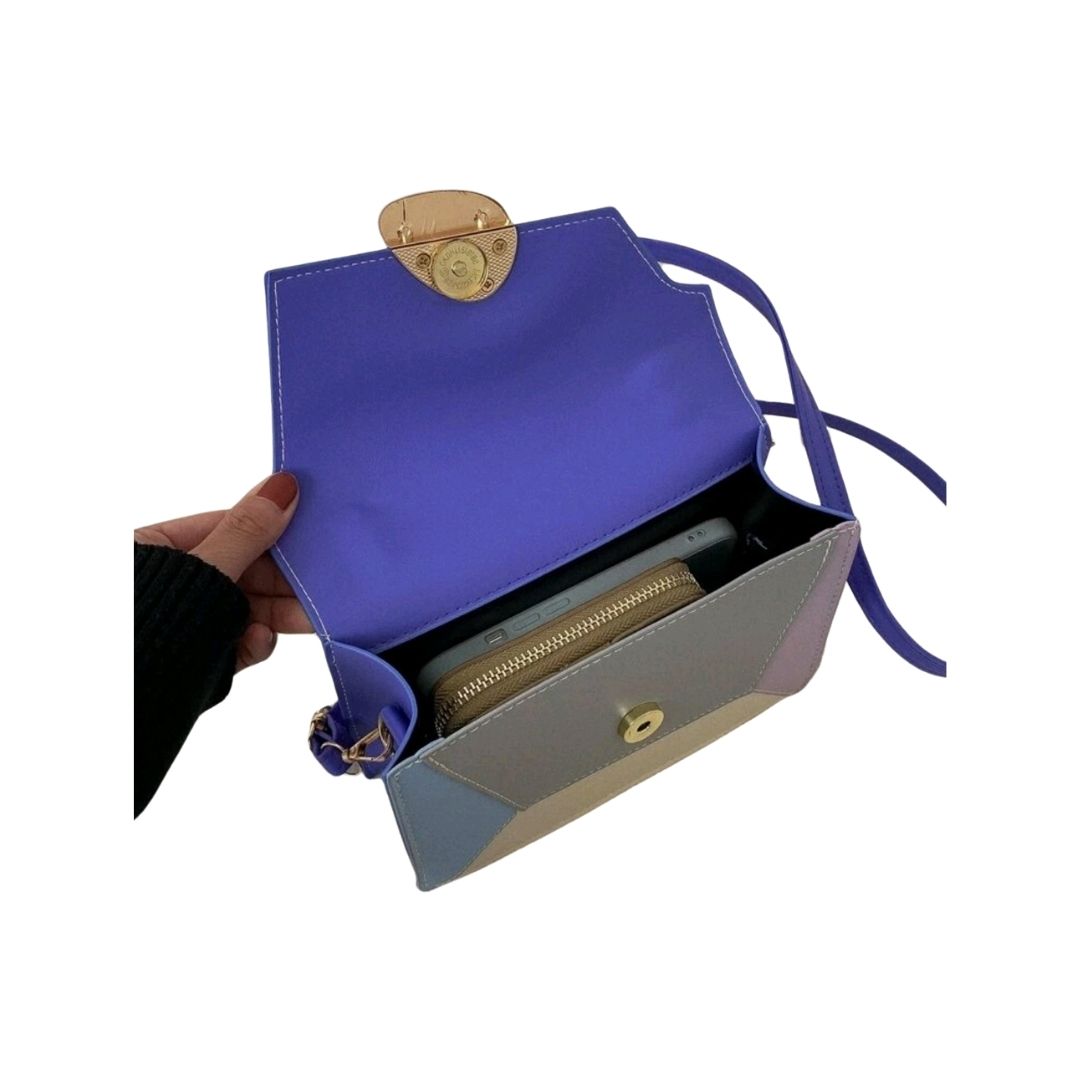 Colour Block Metal Flap Lock Square Bag
