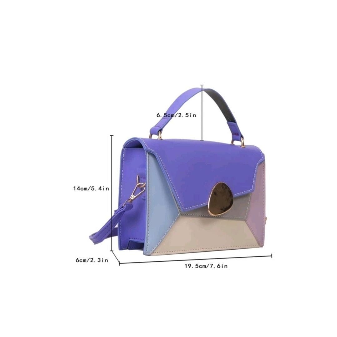 Colour Block Metal Flap Lock Square Bag