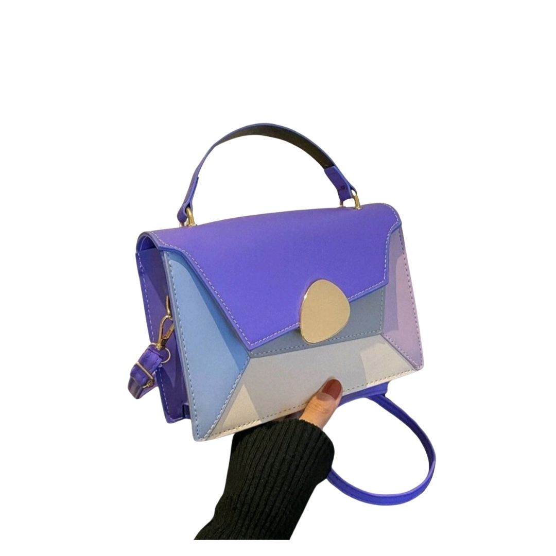 Colour Block Metal Flap Lock Square Bag