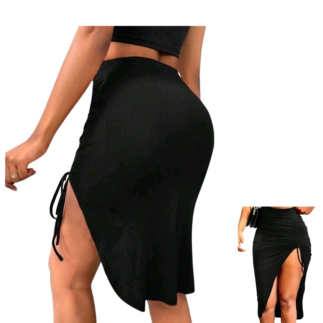 Drawstring Split Bodycon Skirt