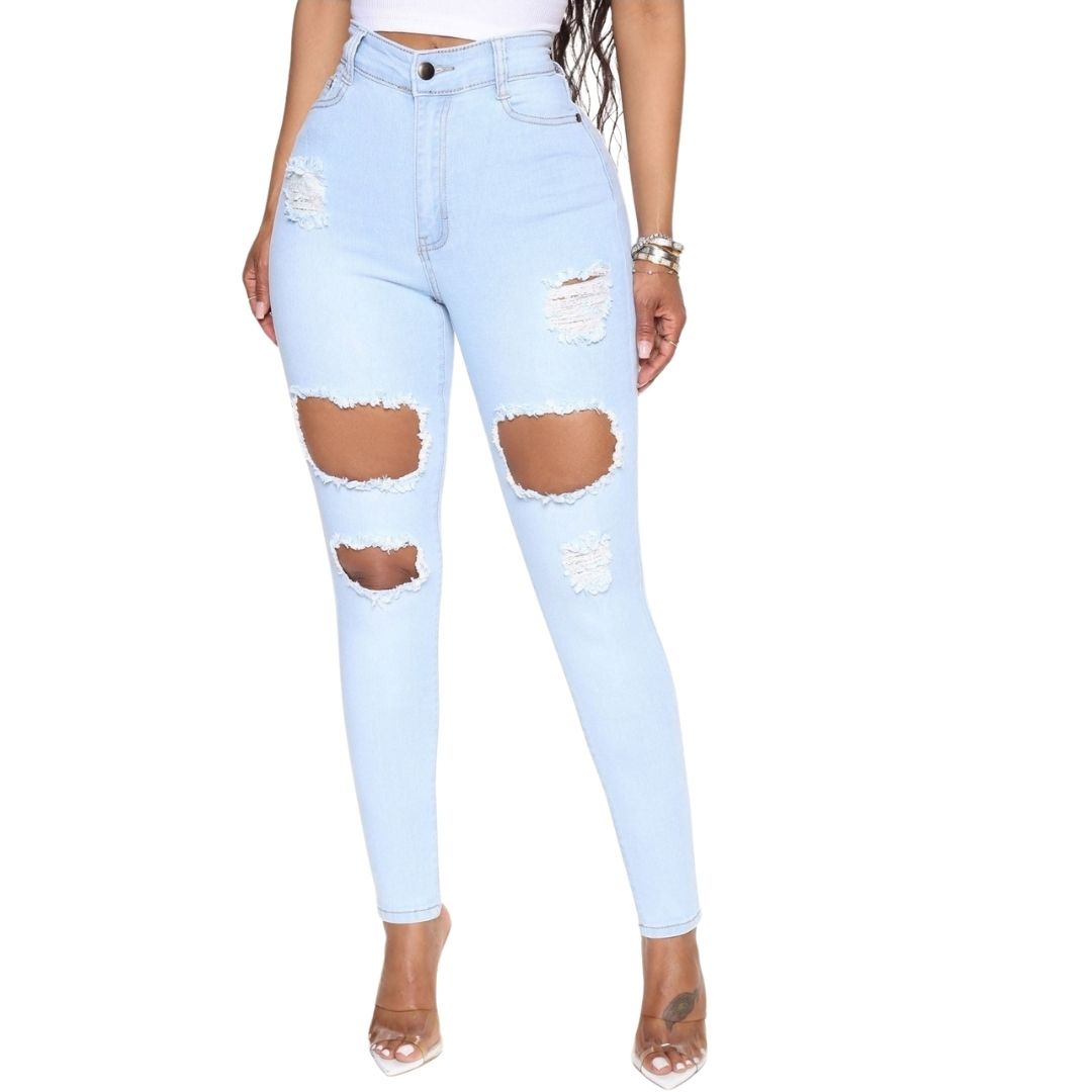 Distressed Light Wash Blue Skinny Jeans