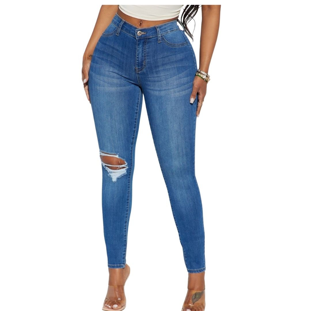 Plus Size High Stretch Curvy Jeans- Medium Wash Blue