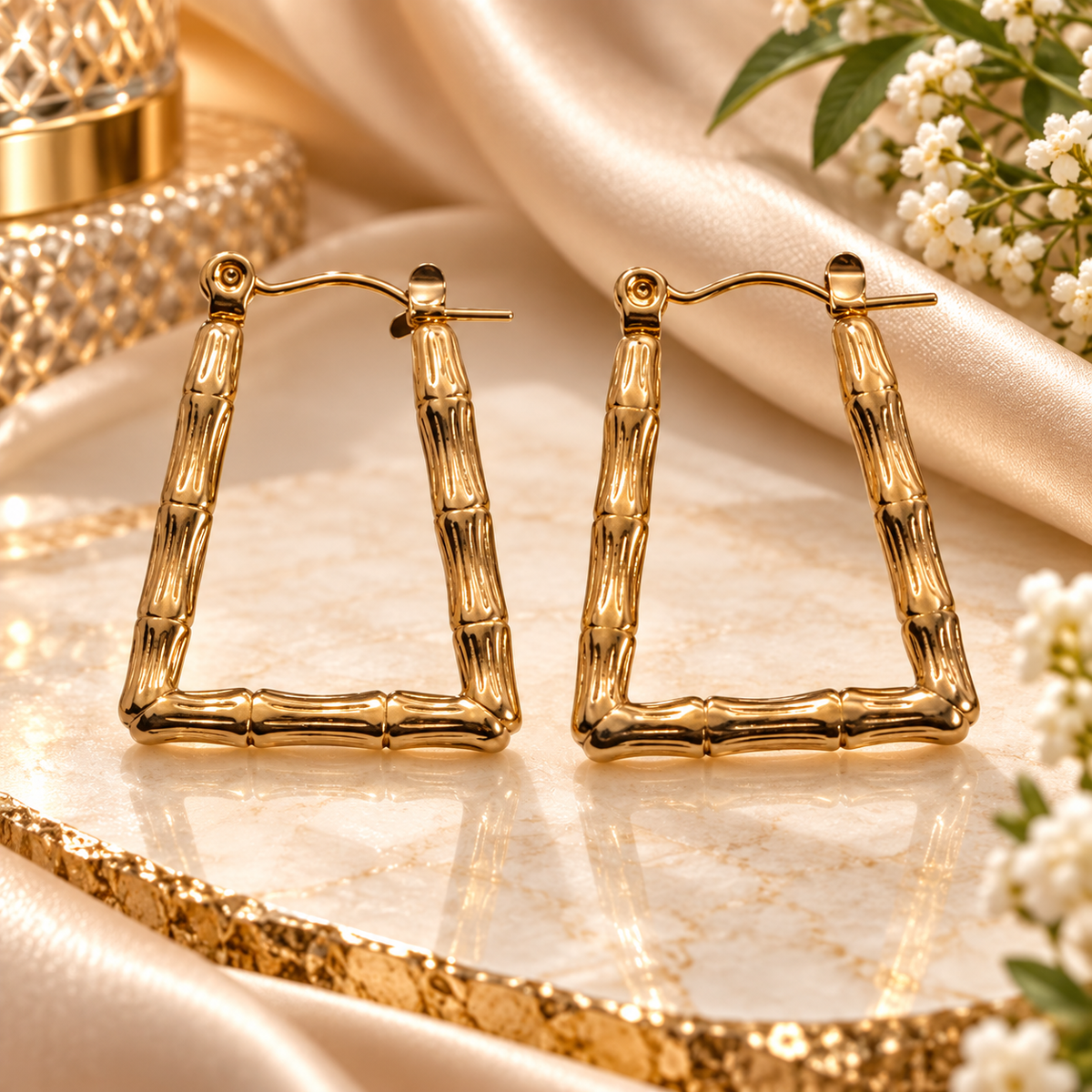 Geometric Bamboo Style 18K Gold Plated Earring