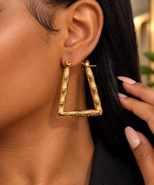 Geometric Bamboo Style 18K Gold Plated Earring