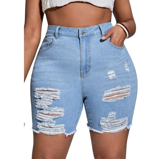 Plus Size Distressed Denim Shorts