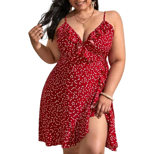 Heart Print Tie Side Wrap Cami Dress