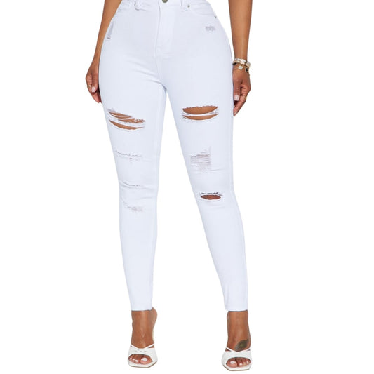 Ripped Stretch Skinny Jeans - White