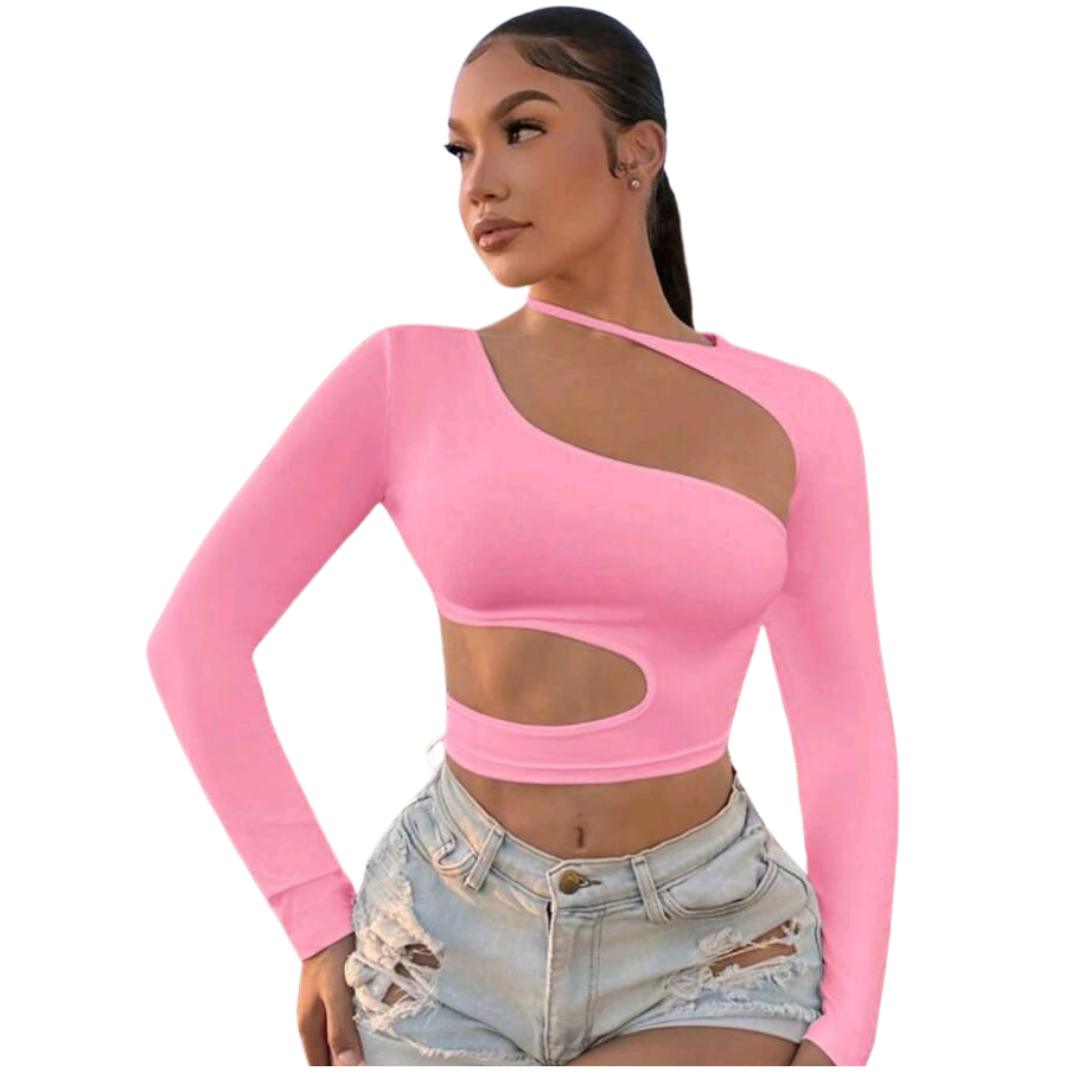 Asymmetrical Halter Cutout Cropped Tank Top