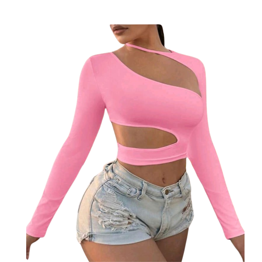Asymmetrical Halter Cutout Cropped Tank Top