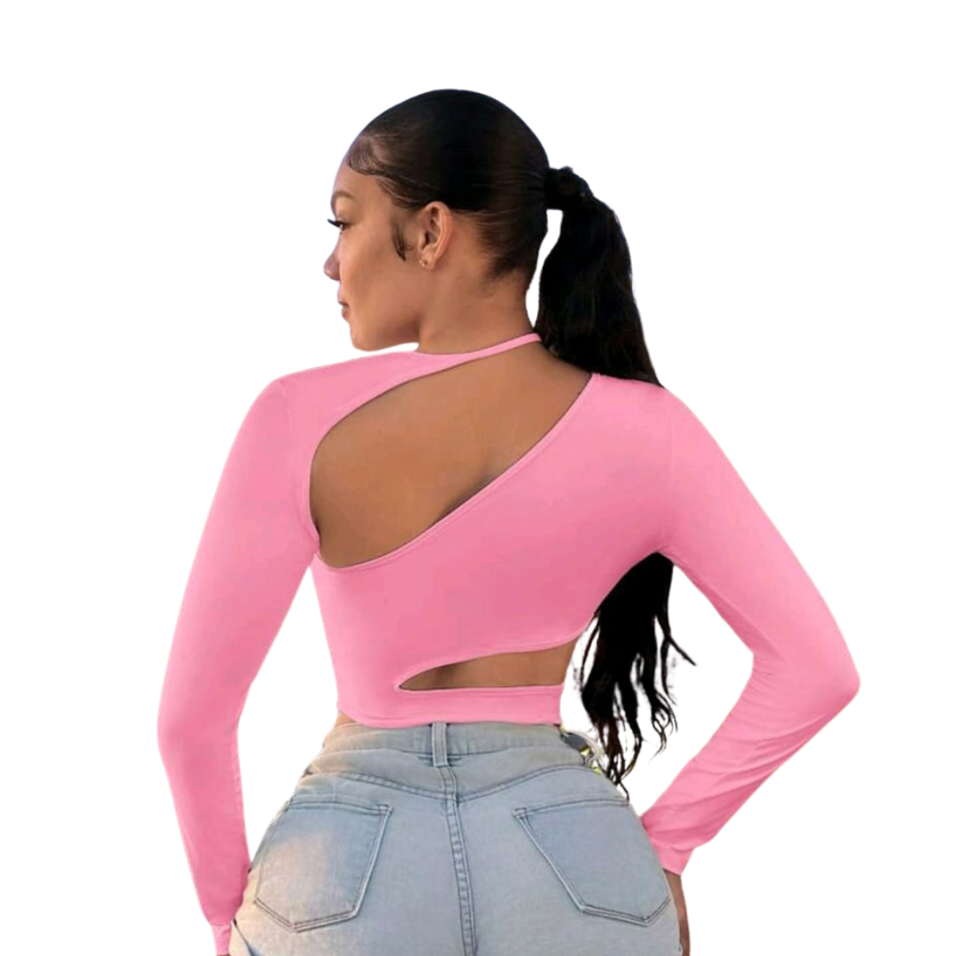 Asymmetrical Halter Cutout Cropped Tank Top