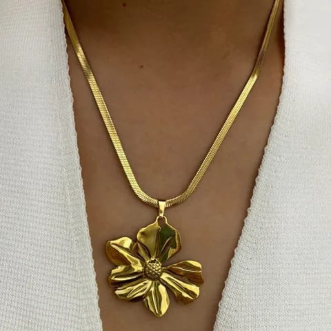 Flower Design 18K Gold Plated Necklace and Pendant