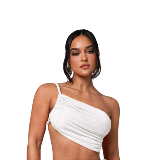 Braided Solid Color Ruffled Asymmetrical Hem Backless Crop Top