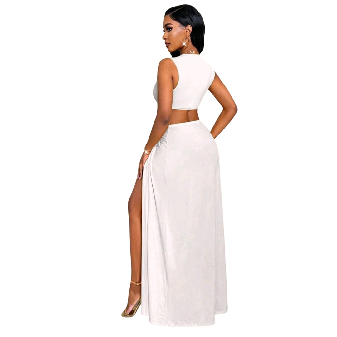 Hollow V-Neck High Slit Dress