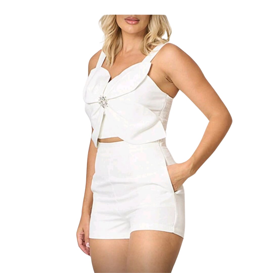 2 Piece 3D Flower Crop Tank And Shorts Set