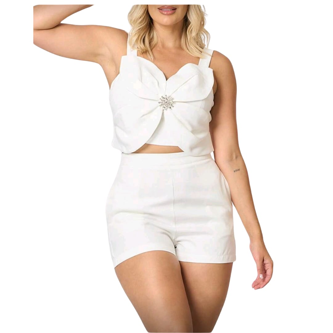 2 Piece 3D Flower Crop Tank And Shorts Set