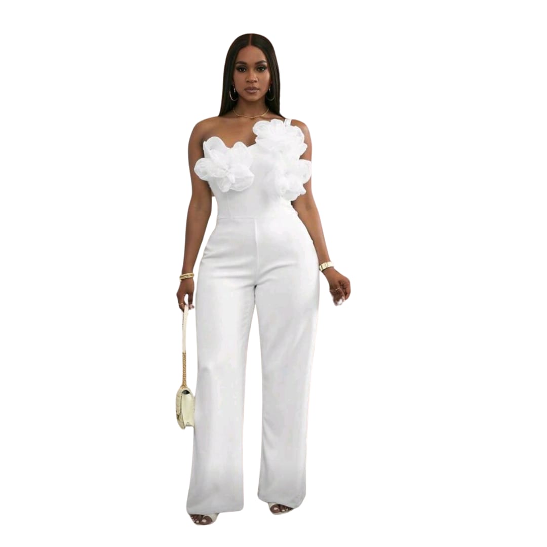 One Shoulder Tie Floral 3D Decor Romper