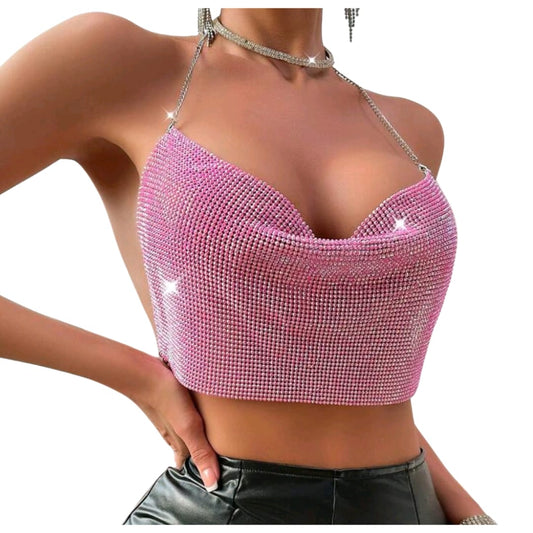 Metallic Halter Crop Top