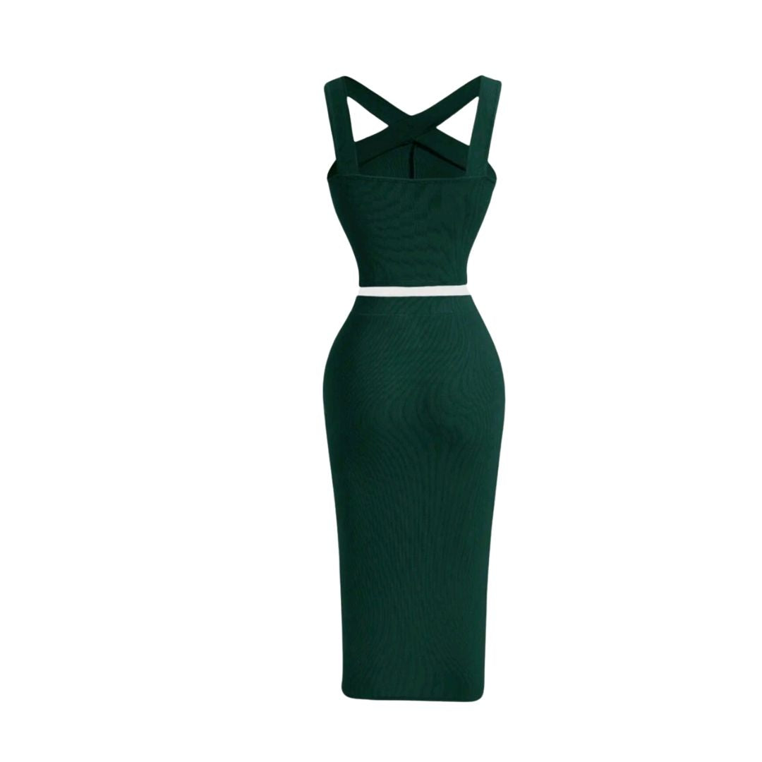 Crisscross Halter Top and Drawstring Split Skirt