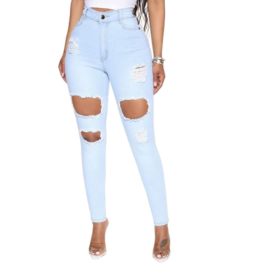 Distressed Light Wash Blue Skinny Jeans